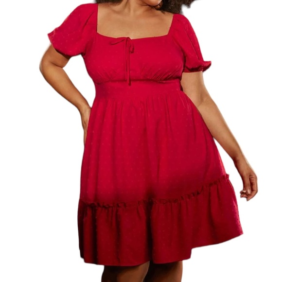 SHEIN Dresses Nwt Shein Fit Red Swiss Dot Dress Plus Size 283